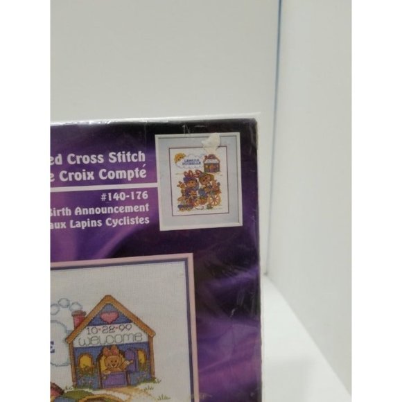 VTG Janlynn 140-176 Biking Bunnies‎ Birth Announcement Counted Cross Stitch Kit - Picture 3 of 5